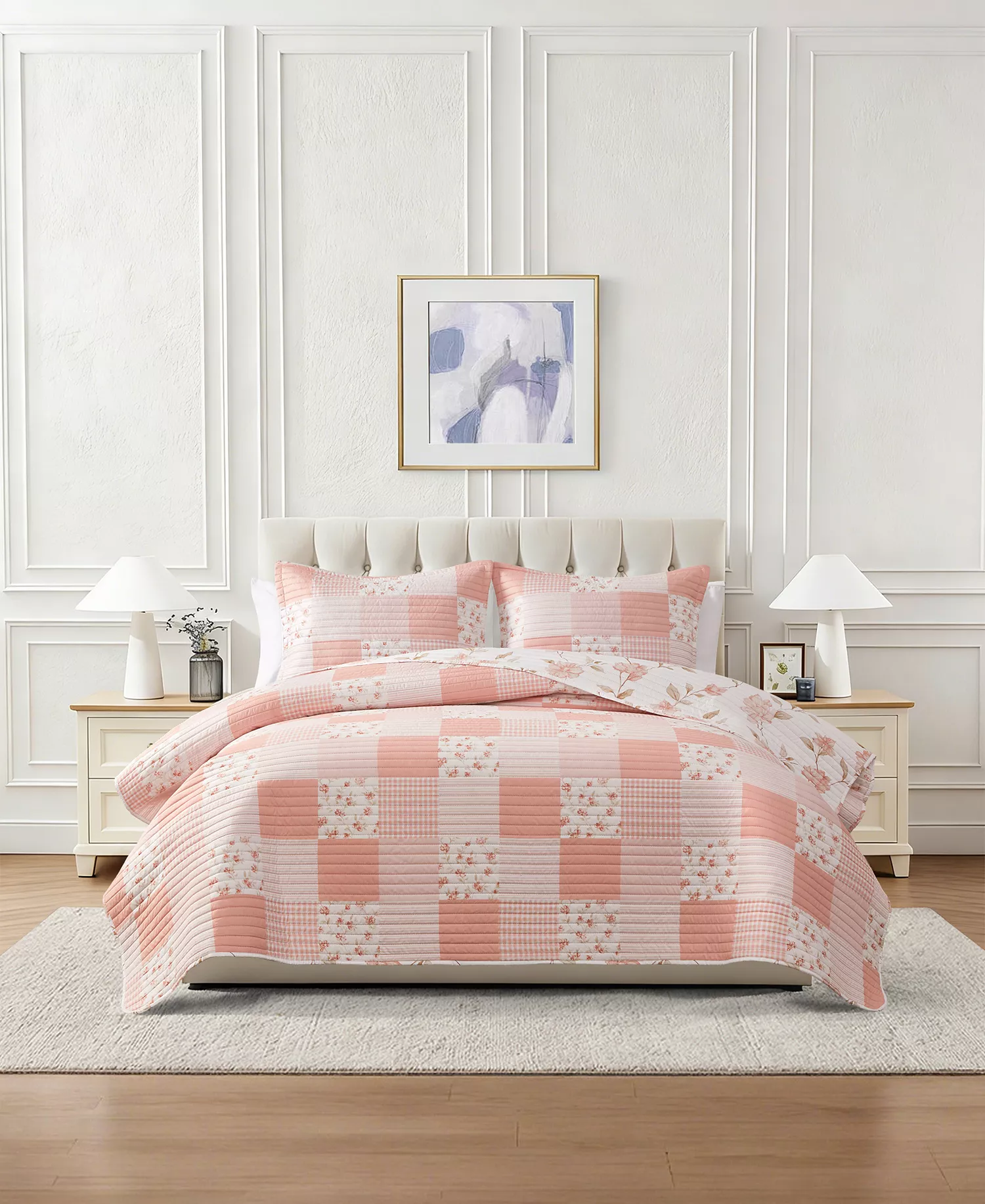 3 piece microfiber printed pinsonic bedspread set