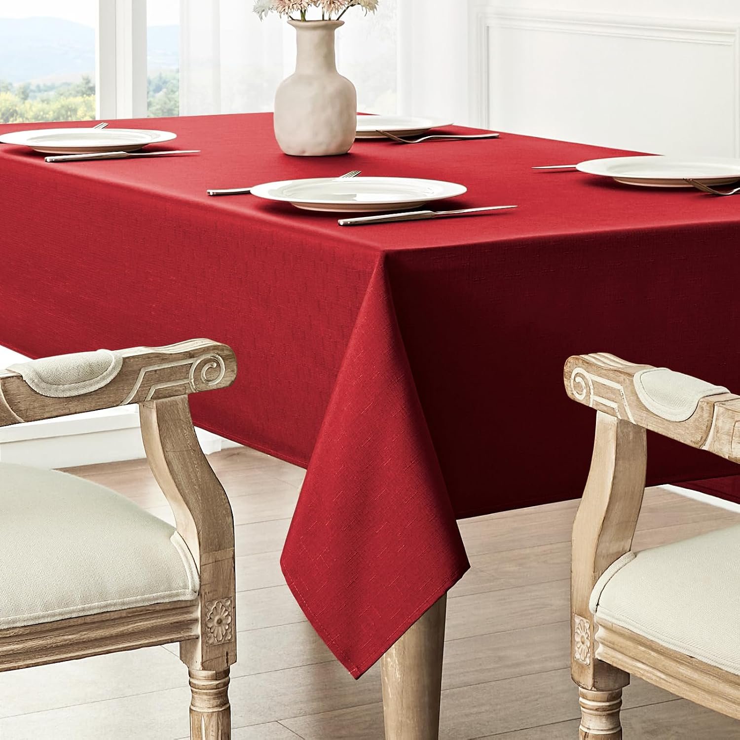 plain color linen like polyester tablecloth