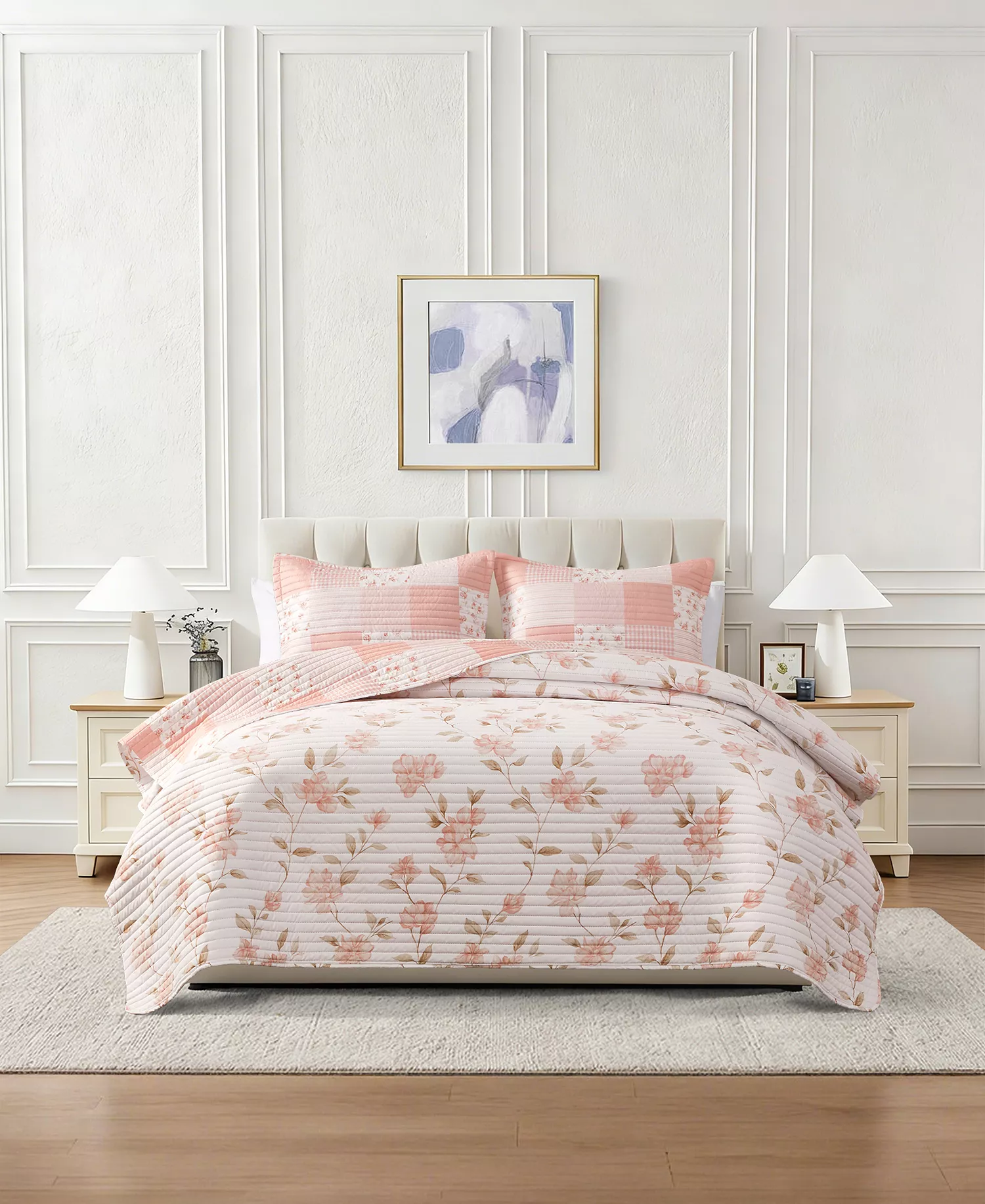 3 piece reversible ultrasonic bedspread set