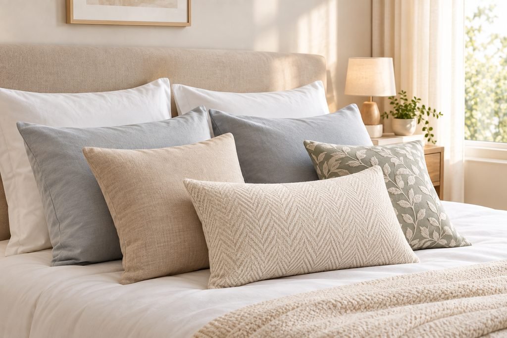 printed and solid color pillows and cushions